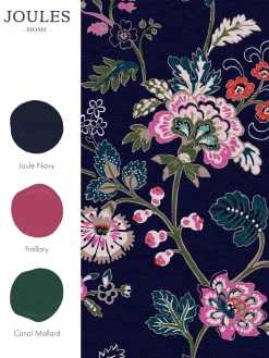 Joules Royal Navy Vine Cottage Floral 10M Wallpaper RoyalNavy