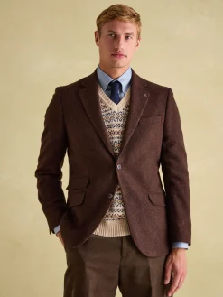 Online Joules Rust Brown Slim Fit Herringbone Blazer RustBrown