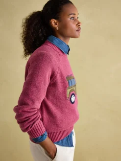 Outlet Joules Rutland Applique Knitted Jumper Pink