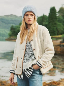 Discount Joules Sadie Button Down Fleece Jacket Cream