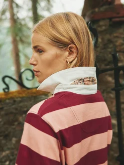 Sale Joules Sammie Pink & Red Striped Heavyweight Cotton Rugby Shirt Pink&RedStriped