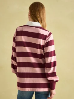 Sale Joules Sammie Pink & Red Striped Heavyweight Cotton Rugby Shirt Pink&RedStriped