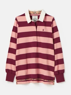 Sale Joules Sammie Pink & Red Striped Heavyweight Cotton Rugby Shirt Pink&RedStriped