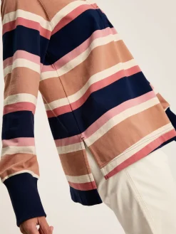 New Joules Sammie Tan Multi Stripe Striped Heavyweight Cotton Rugby Shirt TanMultiStripe