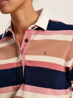 New Joules Sammie Tan Multi Stripe Striped Heavyweight Cotton Rugby Shirt TanMultiStripe