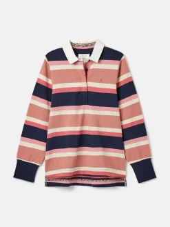 New Joules Sammie Tan Multi Stripe Striped Heavyweight Cotton Rugby Shirt TanMultiStripe