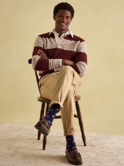 Discount Joules Seymour Burgundy & Cream Knitted Rugby Shirt Burgundy&Cream