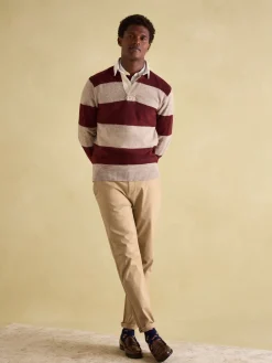 Discount Joules Seymour Burgundy & Cream Knitted Rugby Shirt Burgundy&Cream