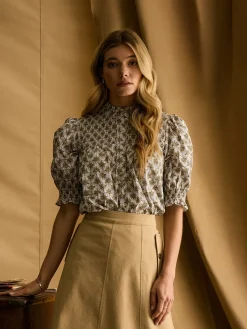 Best Joules Silvia Frill Neck Smocked Blouse Green