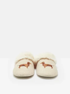 Best Joules Slippet Luxe Natural Dachshund Embroided Slippers NaturalDachshund