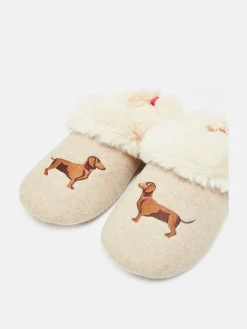 Best Joules Slippet Luxe Natural Dachshund Embroided Slippers NaturalDachshund