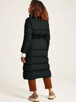 New Joules Somerton Showerproof Down Feather Long Puffer Coat Black