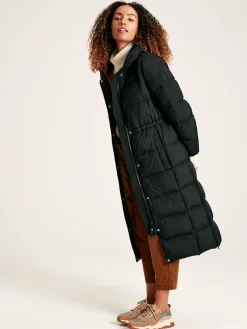 New Joules Somerton Showerproof Down Feather Long Puffer Coat Black
