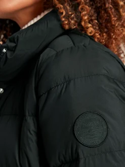 New Joules Somerton Showerproof Down Feather Long Puffer Coat Black