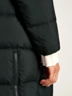 New Joules Somerton Showerproof Down Feather Long Puffer Coat Black