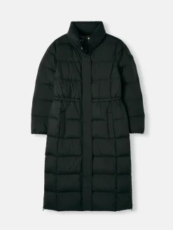 New Joules Somerton Showerproof Down Feather Long Puffer Coat Black
