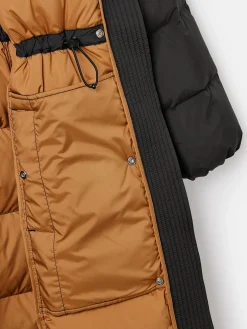 New Joules Somerton Showerproof Down Feather Long Puffer Coat Black