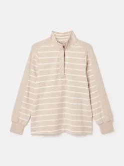 Joules Southwold Button Down Striped Sweatshirt Oatmarl