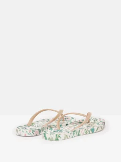 Sale Joules Sunvale Cream Floral Printed Flip Flops CreamFloral