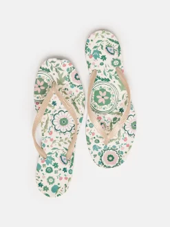 Sale Joules Sunvale Cream Floral Printed Flip Flops CreamFloral