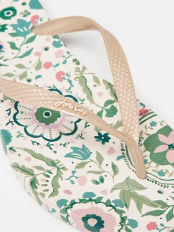 Sale Joules Sunvale Cream Floral Printed Flip Flops CreamFloral
