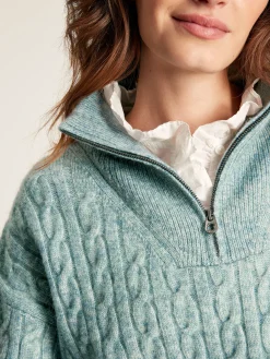 Online Joules Tabitha Knitted Quarter Zip Jumper Blue