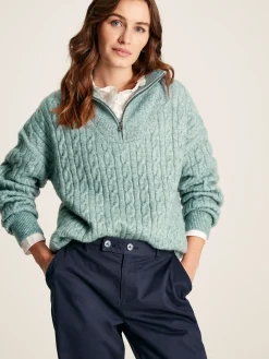 Online Joules Tabitha Knitted Quarter Zip Jumper Blue