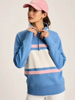 Hot Joules Tadley Blue & White Quarter Zip Sweatshirt Blue&White