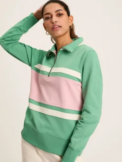 Clearance Joules Tadley Green & Pink Quarter Zip Sweatshirt Green&Pink