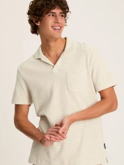 Online Joules Towelling Striped Polo Shirt Cream