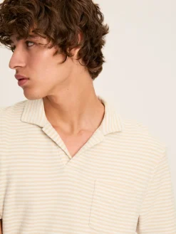 Online Joules Towelling Striped Polo Shirt Cream