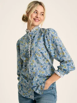 Online Joules Valentina Broderie Trim Blouse Blue/White