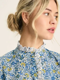 Online Joules Valentina Broderie Trim Blouse Blue/White