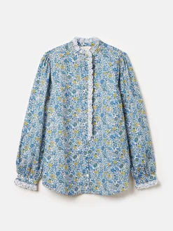 Online Joules Valentina Broderie Trim Blouse Blue/White