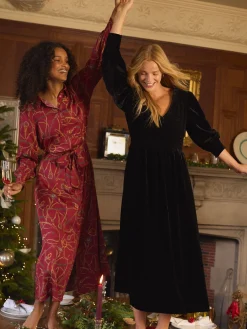 Discount Joules Vanessa Velvet Shirred Dress Black