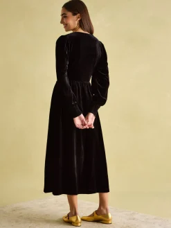 Discount Joules Vanessa Velvet Shirred Dress Black