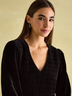 Discount Joules Vanessa Velvet Shirred Dress Black