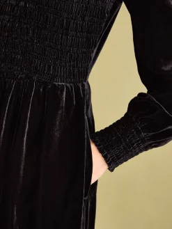 Discount Joules Vanessa Velvet Shirred Dress Black