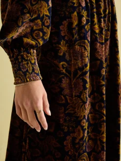 Joules Vanessa Velvet Shirred Dress Floral