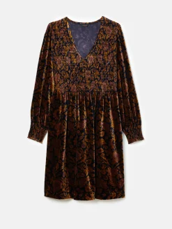 Joules Vanessa Velvet Shirred Dress Floral