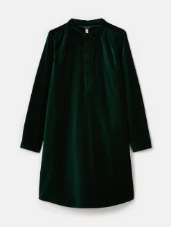 Sale Joules Velvet Marlowe Nehru Collar Shirt Dress Green