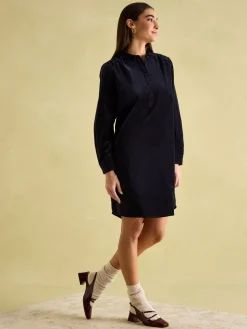 Joules Velvet Marlowe Nehru Collar Shirt Dress Navy