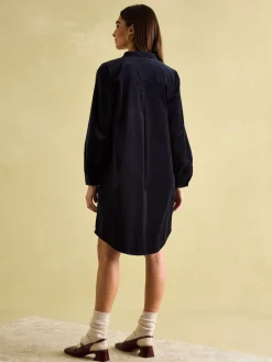 Joules Velvet Marlowe Nehru Collar Shirt Dress Navy