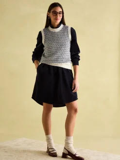 Joules Velvet Marlowe Nehru Collar Shirt Dress Navy