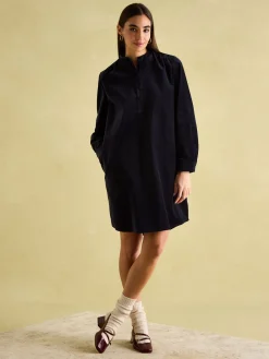 Joules Velvet Marlowe Nehru Collar Shirt Dress Navy