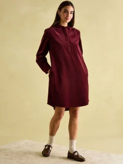 Online Joules Velvet Marlowe Nehru Collar Shirt Dress Red