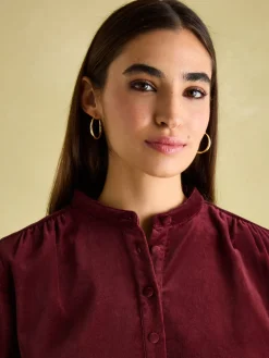 Online Joules Velvet Marlowe Nehru Collar Shirt Dress Red