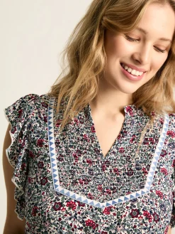 Joules Verity Frill Shoulder Sleeveless Blouse Multi