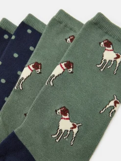 Sale Joules Women's Everyday 2 Pack Socks (size 4-8) Green/Navy