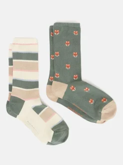 Clearance Joules Women's Everyday 2 Pack Socks (size 4-8) Khaki/Grey